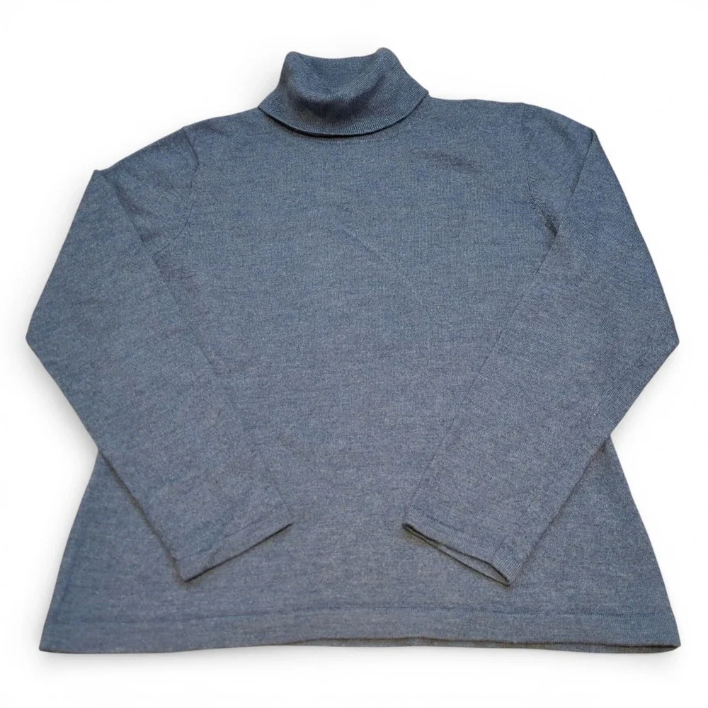 Girl's Lands' End Wool Silk Cashmere Turtleneck Size 14-16 Large‎ Blue Cozy